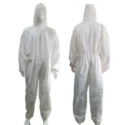 55gsm-70gsm PPE CE 타입5/6용 마이크로 포러스 Hooded 방수 보호복