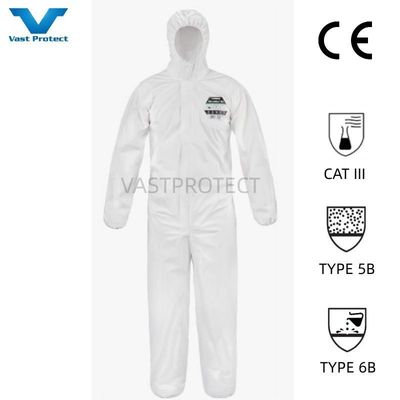 VPT621 산업용 안전용 PPE 방수 흡수 화학용 흰색 일회용 복장
