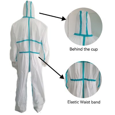 55GSM-70GSM 앞 Zipper 일회용 SMS Hooded Coverall 스틱 스트립 CE 타입5 6