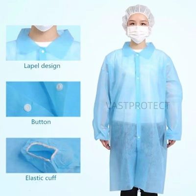 유연한 맨체 스냅 버튼이 있는 직물 없는 PP 랩 코트 M L XL XXL 20GSM 30GSM 40GSM 흰색