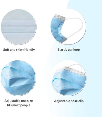 성인용 숨쉬는 부드러운 편안한 3 플라이 일회용 마스크 Earloop 14.5 * 9.5 Cm